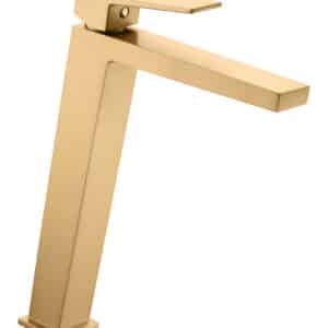 MONOMANDO DE LAVABO CAÑO ALTO "ART" ORO CEPILLADO